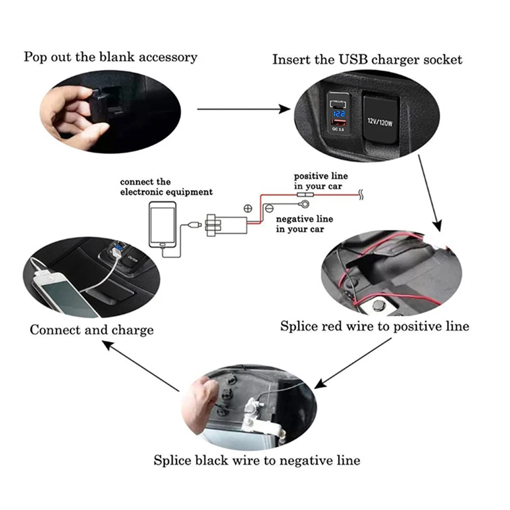 12V-24V Car Charger Socket Adapter Dual USB Ports Fast Charger Socket with Voltage Display for Toyota Auto Accessories 40X22mm