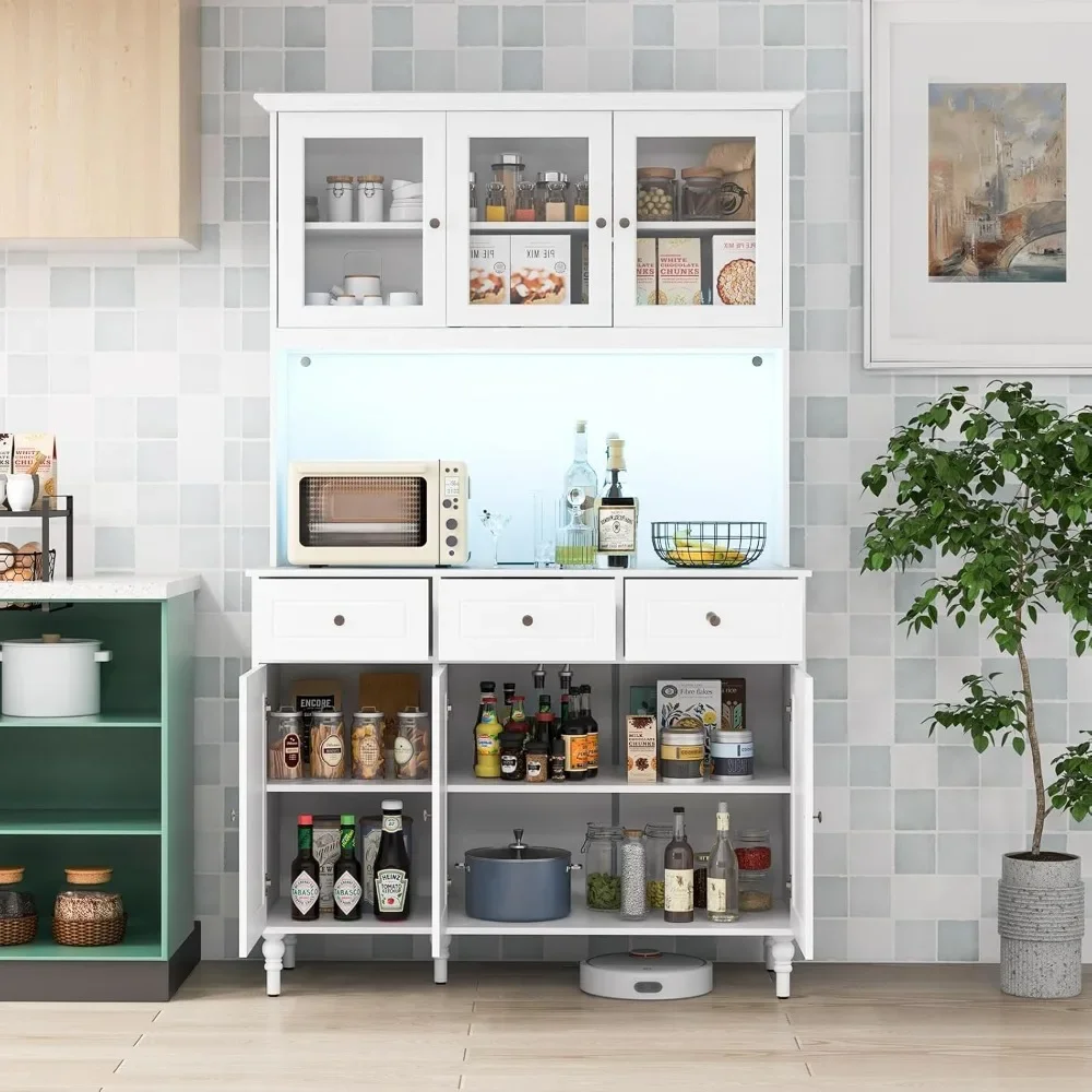 Kitchen Tall Pantry Cabinet, Modern Storage Cabinet with Charging Station, with 4 Adjustable Shelves, 3 Drawers