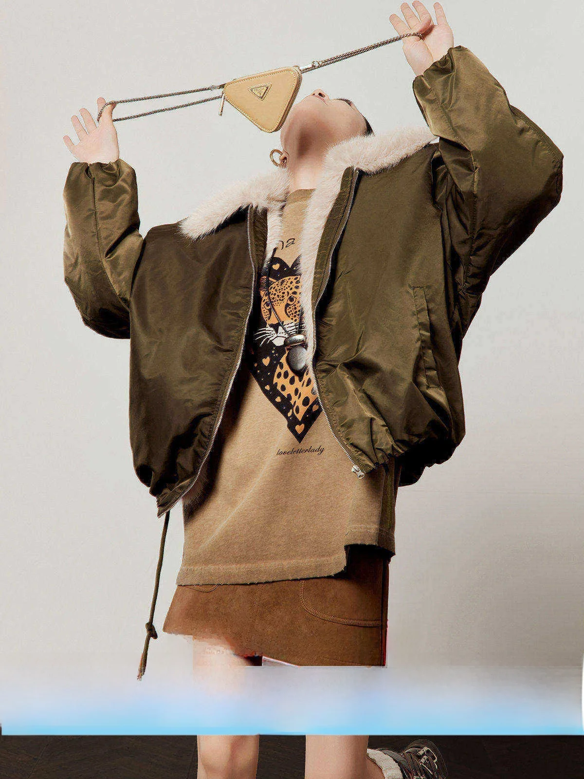 

Loose een Jaet Women's Spring New Sle Collar Stand up Fur Splicing Casual Cotton Coat Long Sve ort Length Zipper