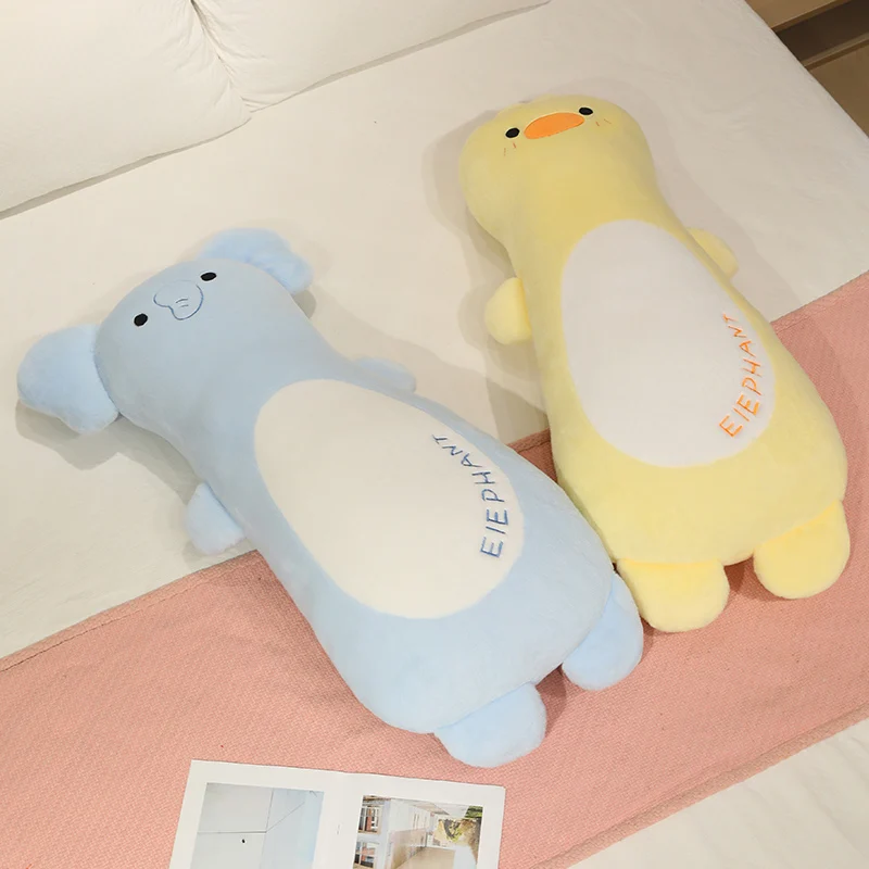Pig Elephant Body Pillow Duck Cow Designs 80/100cm Long Gourd Shaped Plush Cushion for Bedroom Sleep Comfort Companion