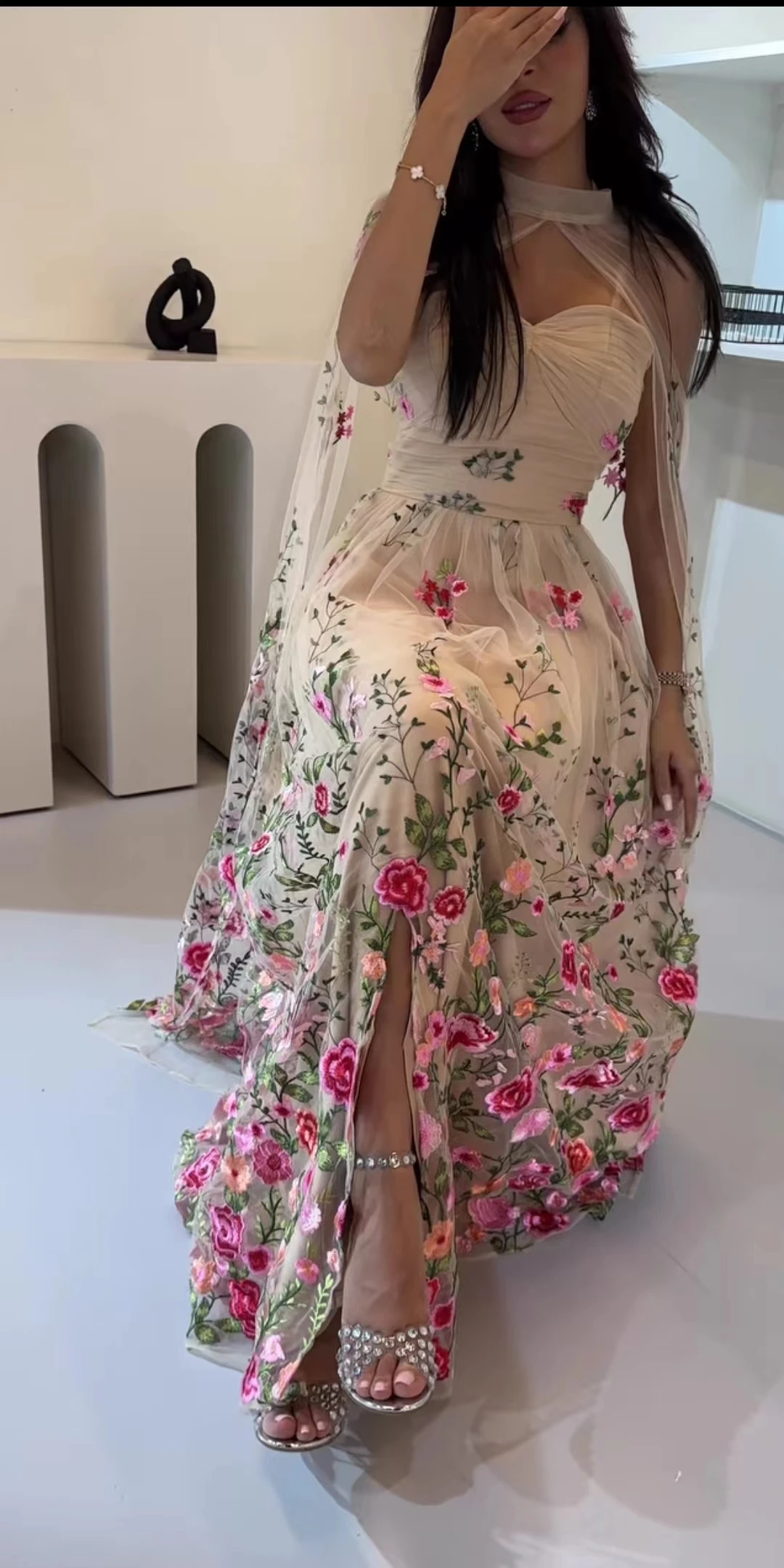 AsaNagi Pretty Flower Prom Dresses Spaghetti Floor-Length Women Elegant Formal Occasion Dress 2023 vestidos de fiesta