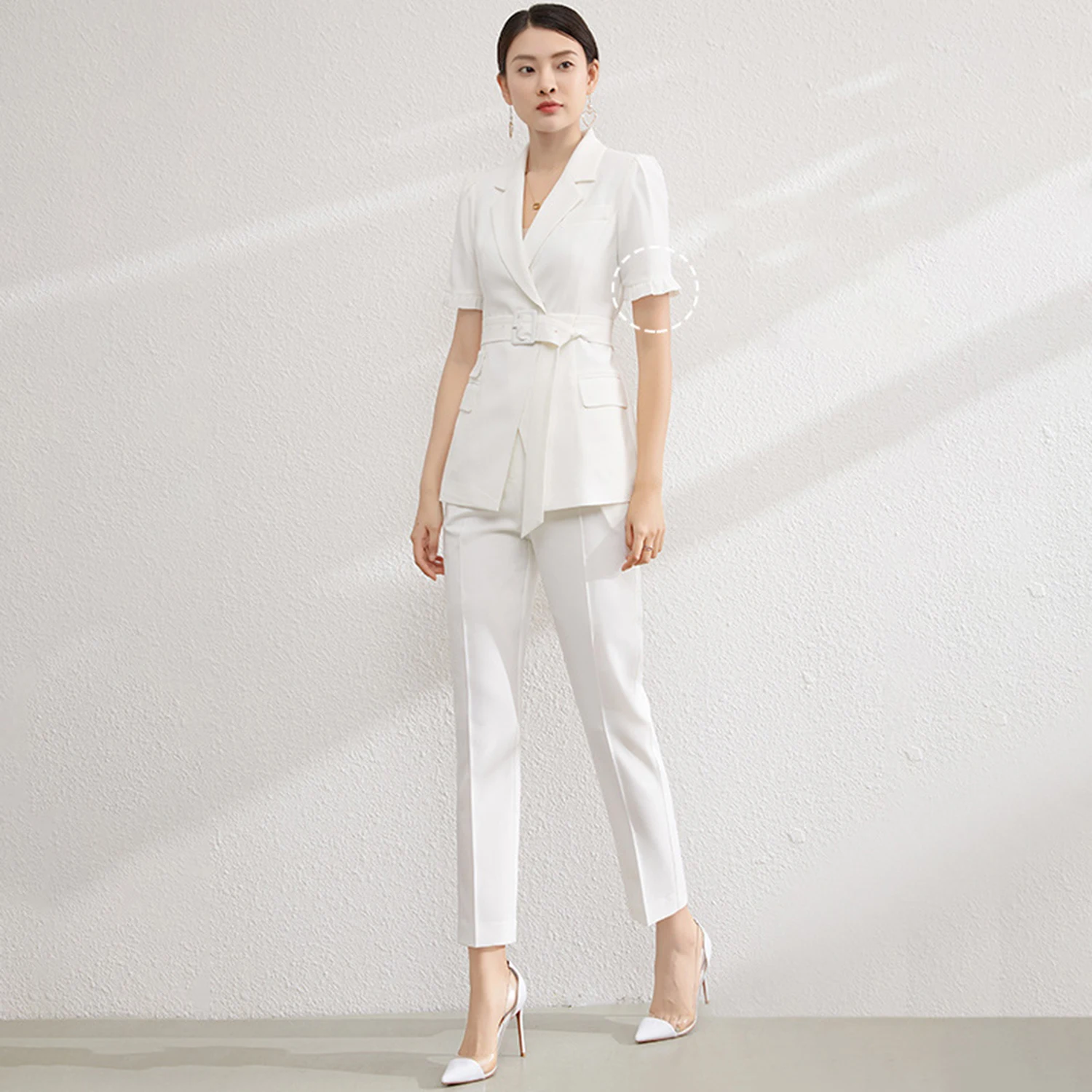

Allingentle Women's Suit Slim Fit Pantsuit 2 Piece Suit Short Sleeve Blazer Outfit with Belt for Casual Office Customize