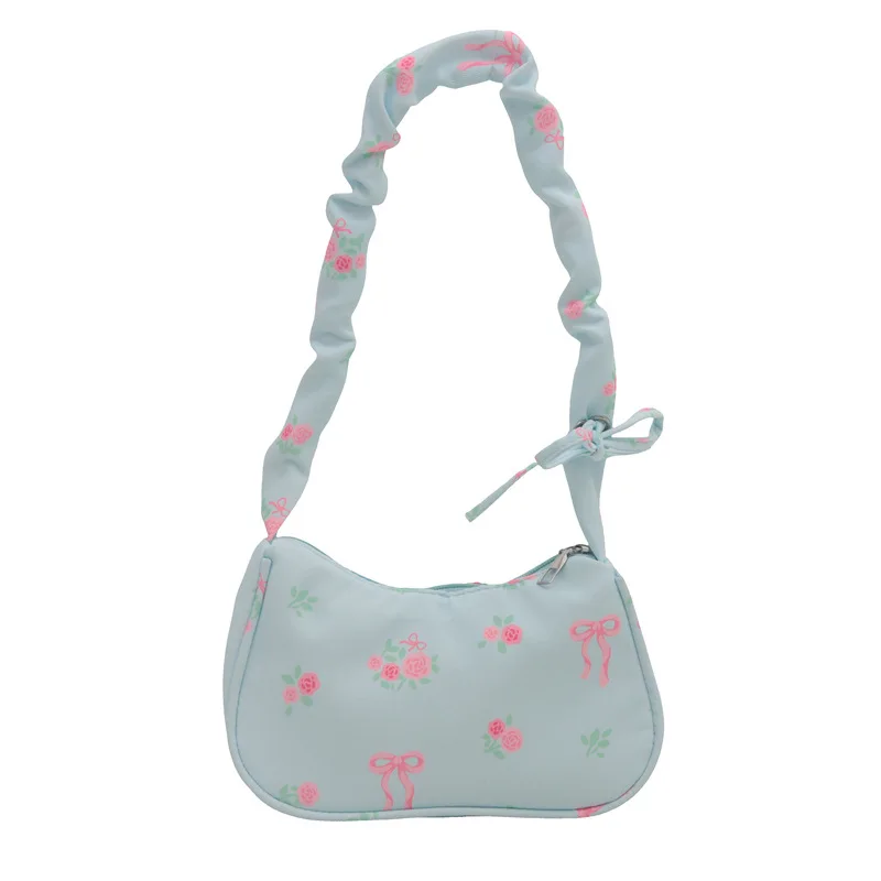 المرأة تحت الإبط حقيبة الصيف قماش مطوي حقائب اليد الإبط محفظة FloralBow سحاب مطبوع حقيبة يد حقيبة كتف الإناث