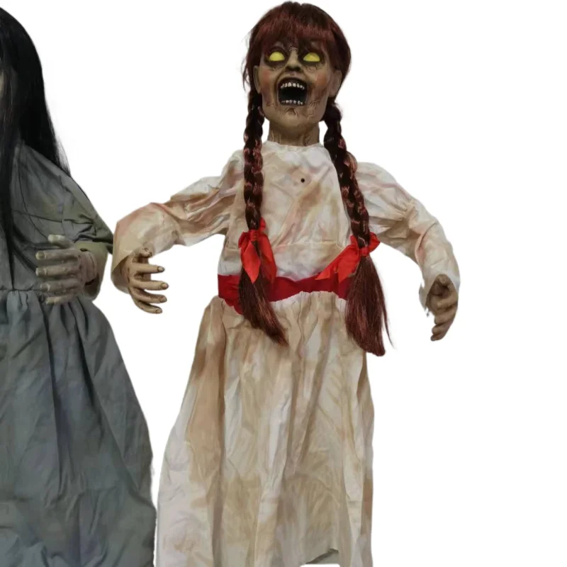 

Halloween horror glow hideous double ponytail girl ghost festival horror party haunted house decoration props