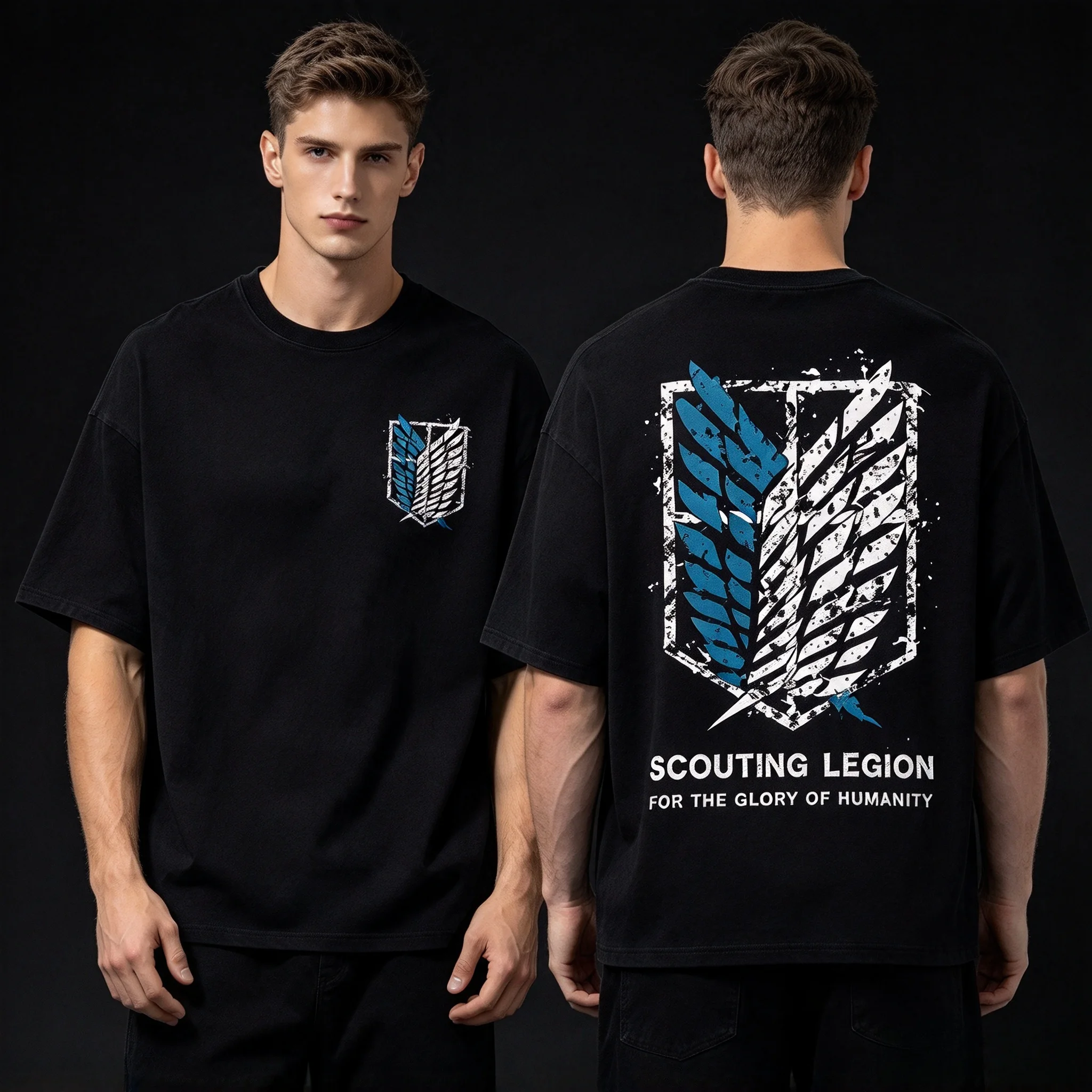 New Giant Regiment Pattern Printed Fashionable Loose-fitting Breathable Cotton Short-sleeved Men's Round-neck T-shirt