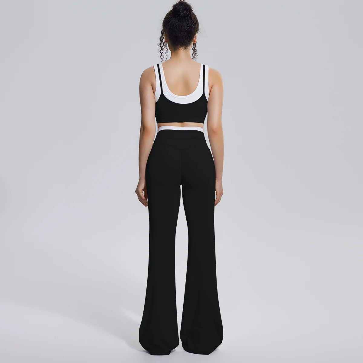 Neues Farbblock-Set mit Schönem Rücken-Yoga-BH und Weiten Hosen für Sommer, Fitness, Laufen und Workout, Hochelastisches, Lockeres Schlaghosen-Oberteil – Detail 8
