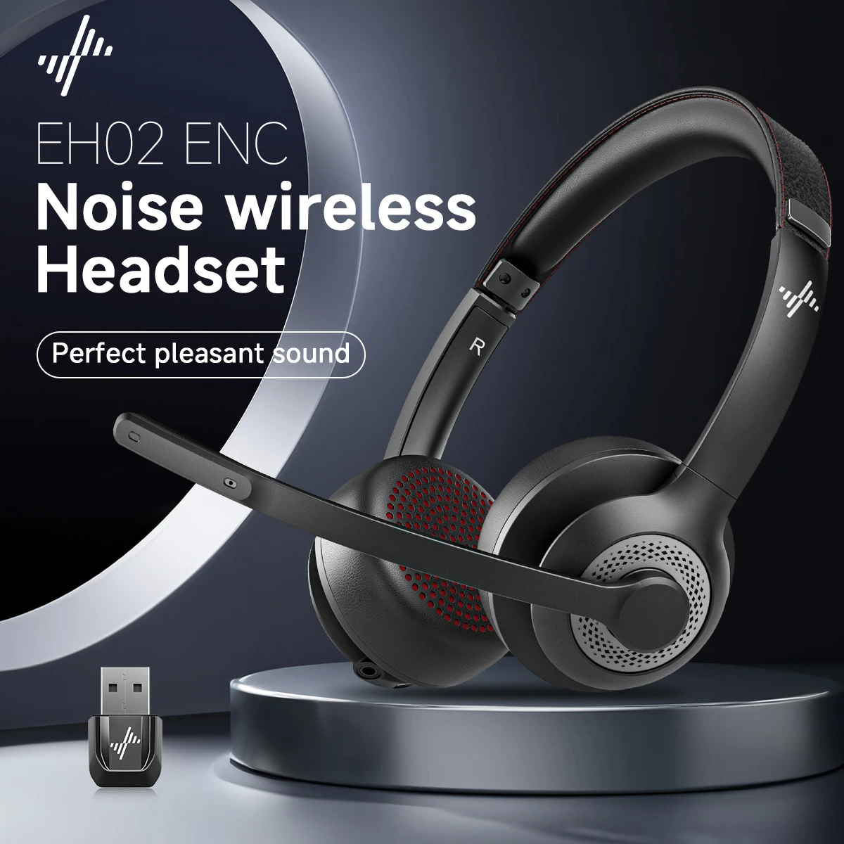 

JIAMQISHI Wireless Headset with Mic for Work Bluetooth V5.2 Headphones with AI Noise Cancelling Mic USB Dongle for Laptop,PC