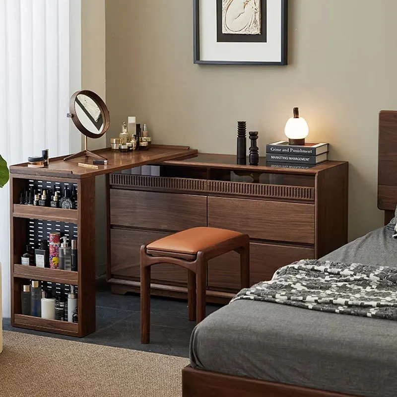 Comodino comodino camera da letto in legno con tavolino da trucco nordico integrato con petto in noce nera nordamericana personalizzabile