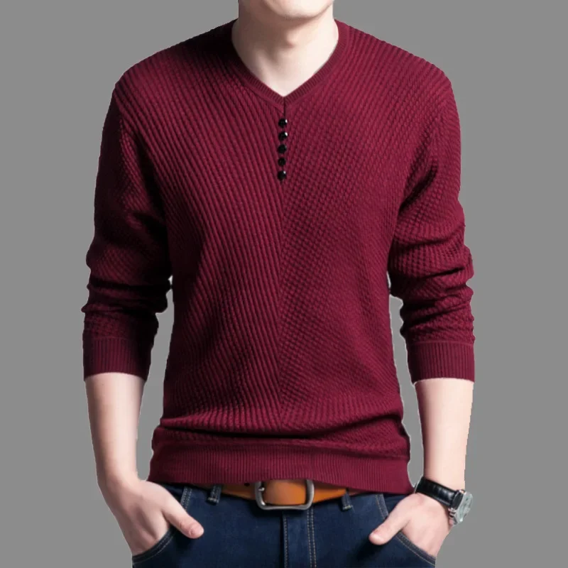 TFETTERS-pulôver masculino casual com decote em v, suéter fino, manga comprida, camisa de malha, primavera, outono, 2022