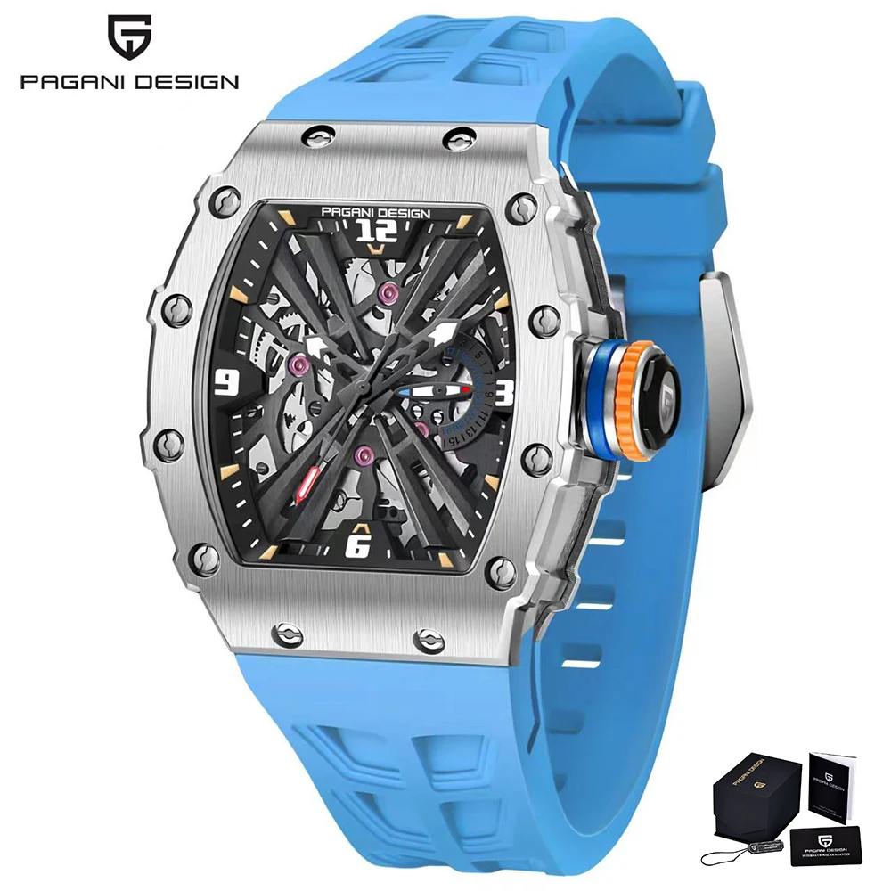 

2025 New PAGANI DESIGN Men's Quartz Watches VH65 Skeleton Dial 100M Waterproof Sport Rectangle Sapphire Glass Watch for Men