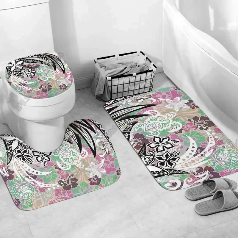 Polynesian Home Set Polynesian Jungle Watercolor Splendor Bathroom Set print Bathroom Pedestal Rug Lid Toilet Cover Bath Mat Set