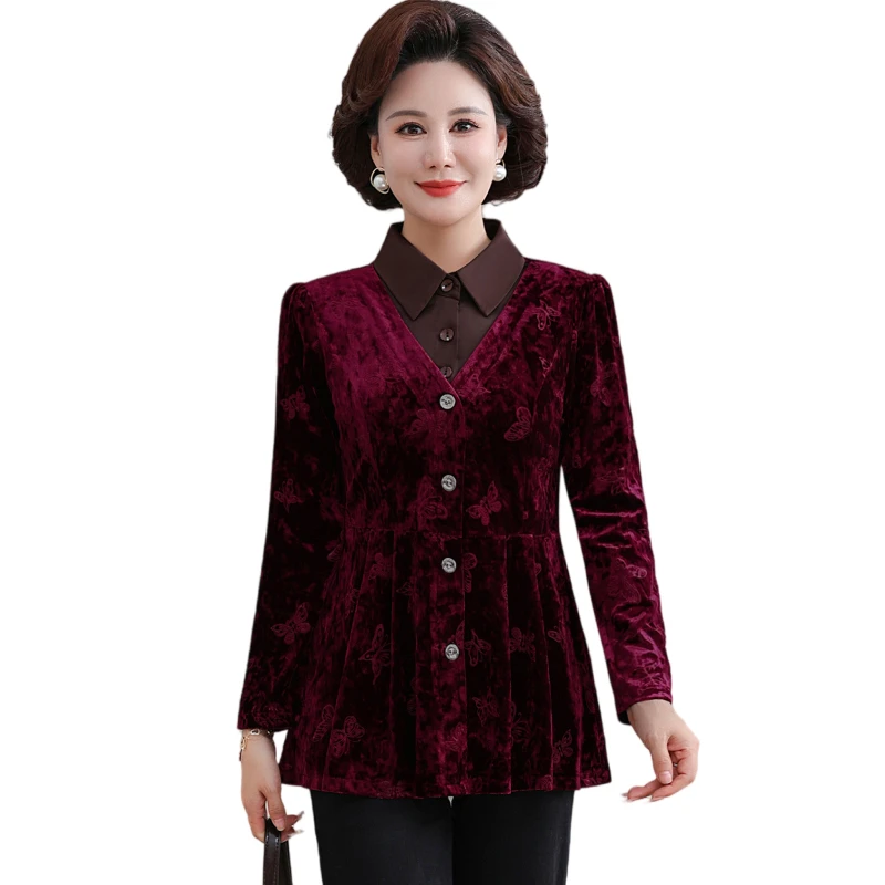 

Autumn Women's Mother Fashion Age-Reducing Shirt Trendy Fake Two-Piece Base T-Shirt Blouse