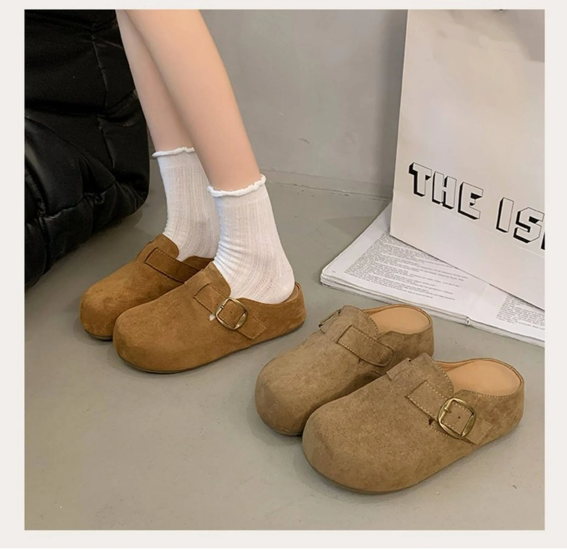 2026 Kork-Wildleder-Pantoffeln für Damen, Modische Clogs, Klassische Kork-Antirutsch-Outdoor-Pantoffeln mit Fußgewölbestütze – Detail 4