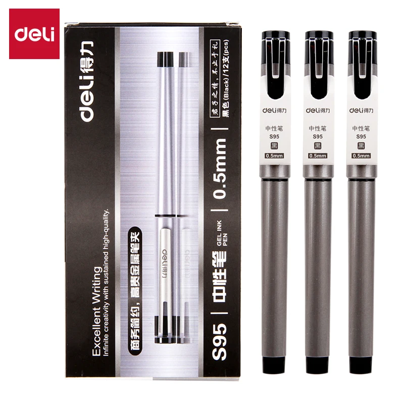 

Deli S95 Neutral Pen 0.5mm Metal Business Pen Black Ink Signature Pen Office pen 12pcs/box Writing pen Business office pen