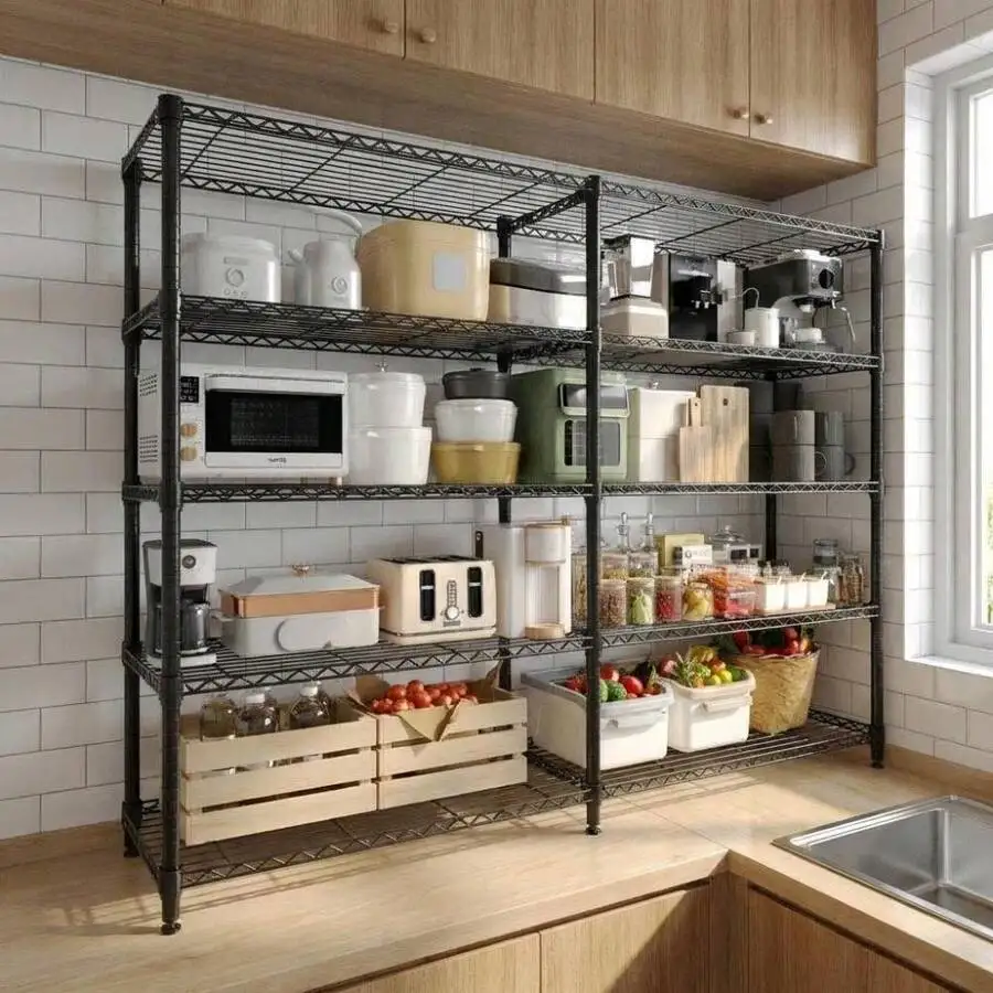 Metal Storage Shelving, 5-Tier/4-Tier Utility Shelving Unit Steel Organizer With Adjustable Shelf Wire Rack For Home,Kitchen,Off