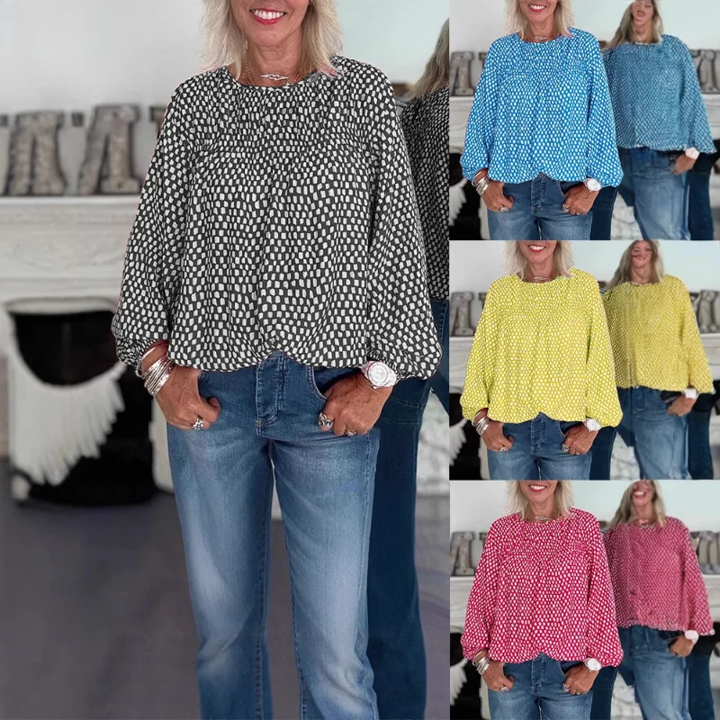 

Новая женская повседневная рубашка с длинным рукавом и круглым вырезом с принтом