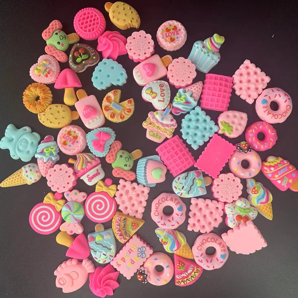 

30pcs Mixed Bulk Kawaii Resin Charms for Nail Art Decoration 3D Kawaii Candy Sweets Fruits Manicure Art Supplies 2-2.5cm