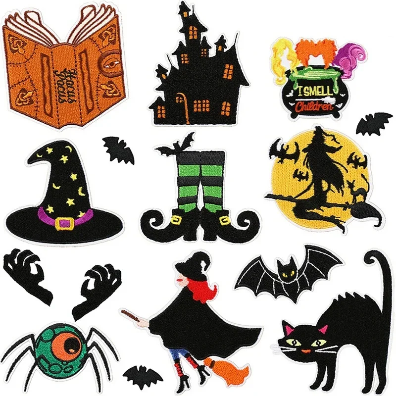 Halloween Patches Black Witch Cat Heat Transfer Stickers For Clothing BadgesTermoadesivos Para Ropa Iron On Patches Diy Decal