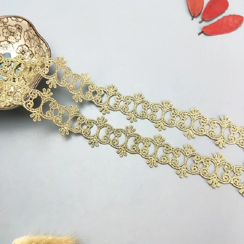 Vintage-Gold-Spitzenbesatz, Spitzenapplikation, Polyester für Kleidung, Heimtextilien, Bekleidungsnähen, 2 Yards