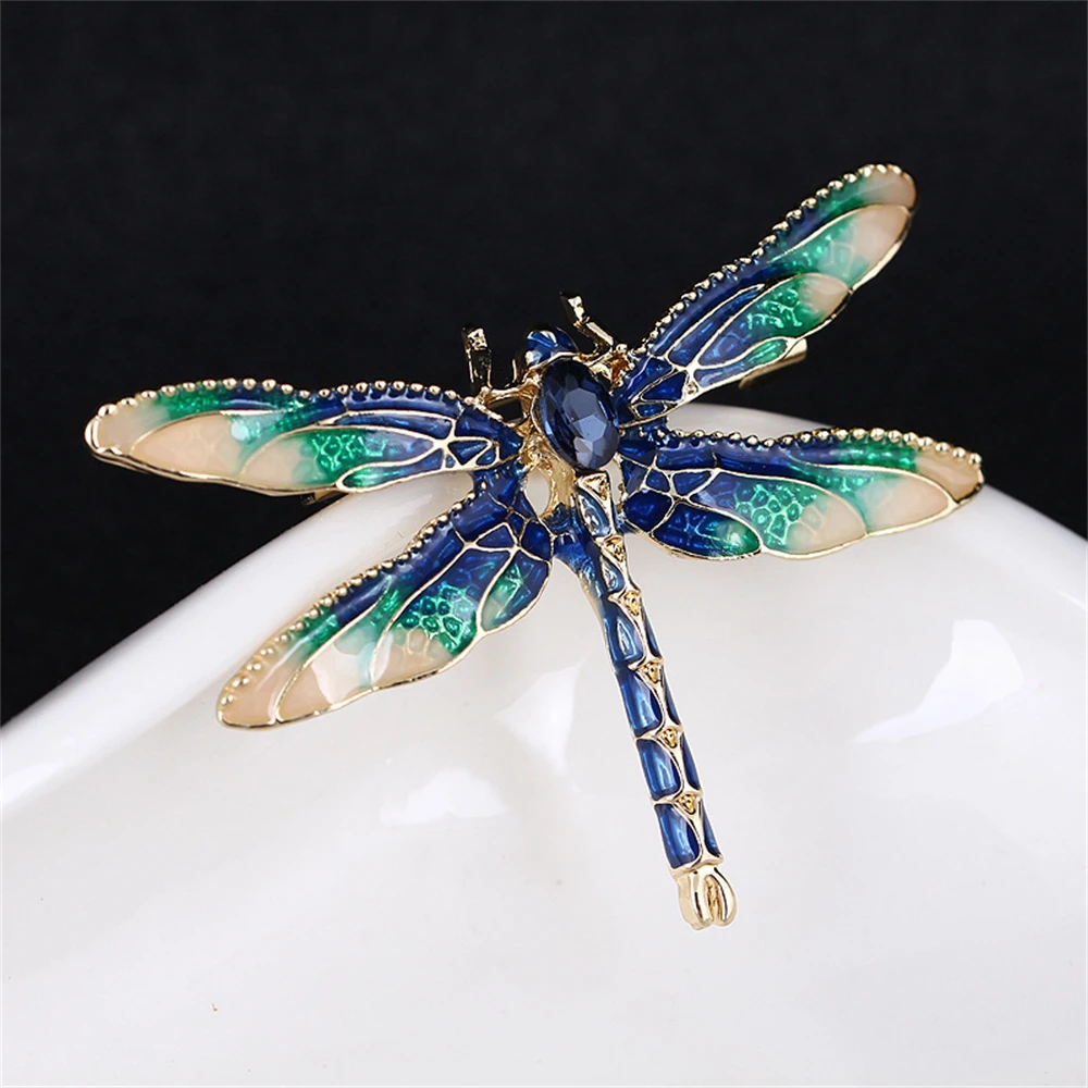 Exquisite Simulation Dragonfly Brooch Crystal Metal Lapel Pins for Women Sweather Shawl Shirt Fashion Jewelry Accessories Gift