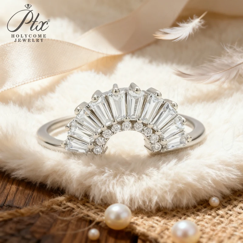 

Trapezoid Cut Moissanite Fan-Inspired Ring Luxury Chic Design Perfect for Engagement Party Fashion Styling or Everyday Elegance