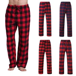 Pantalon de pyjama extensible taille haute pour hommes, bas de sommeil à carreaux, pantalon de détente décontracté, Fjj