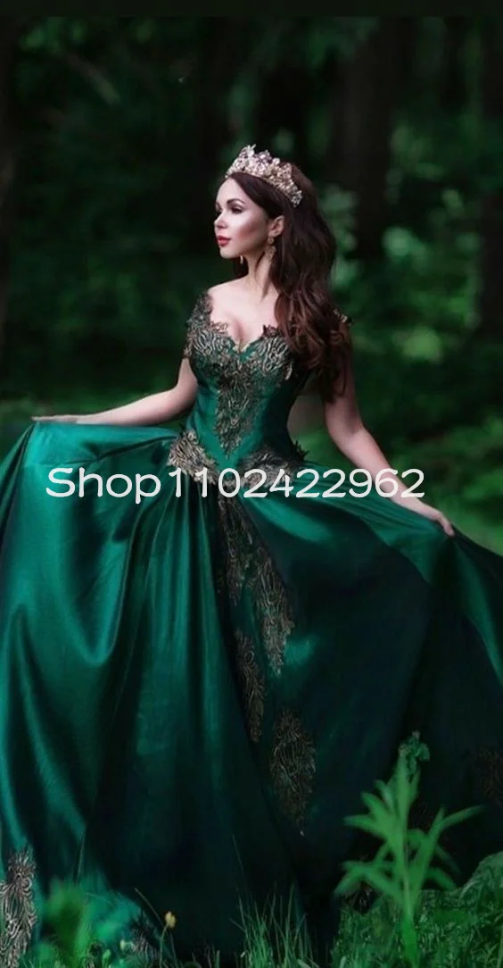 Emerald Green Celtic Lady Cosplay Prom Occasion Dresses with Cape Off Shoulder Applique corset Masquerade Evening Gown Robes