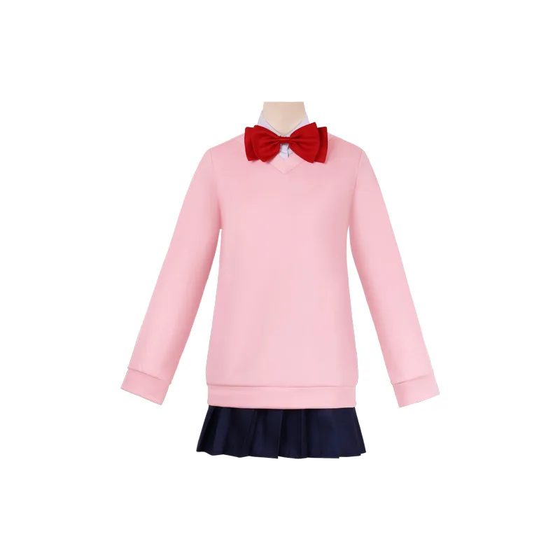 Momo Ayase Costume Cosplay Parrucca Anime Dandadan Cosplay Scuola JK Orecchini uniformi Gonna maglione rosa Festa di Halloween Donna