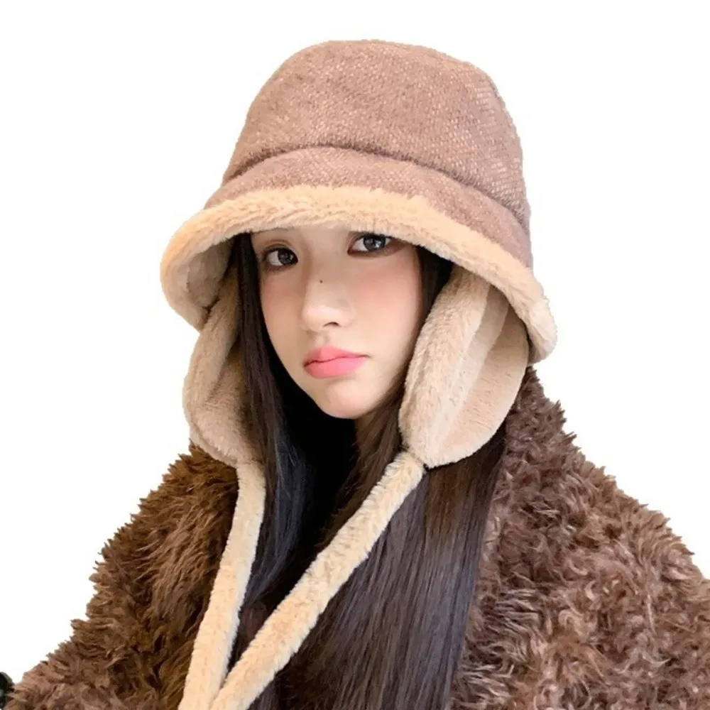 

Fashion Solid Color Winter Warm Hat Ear Protection Fleece Lined Fisherman Cap Cotton Fabric Women Golf Cap Winter Accessories