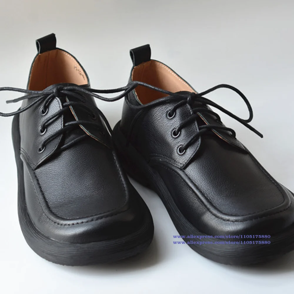 

Black Leather Casual Shoes Anti Slip Round Toe Soft Leather Soft Sole Men's Shoes Trendy Handmade Breathable Men's Shoes
