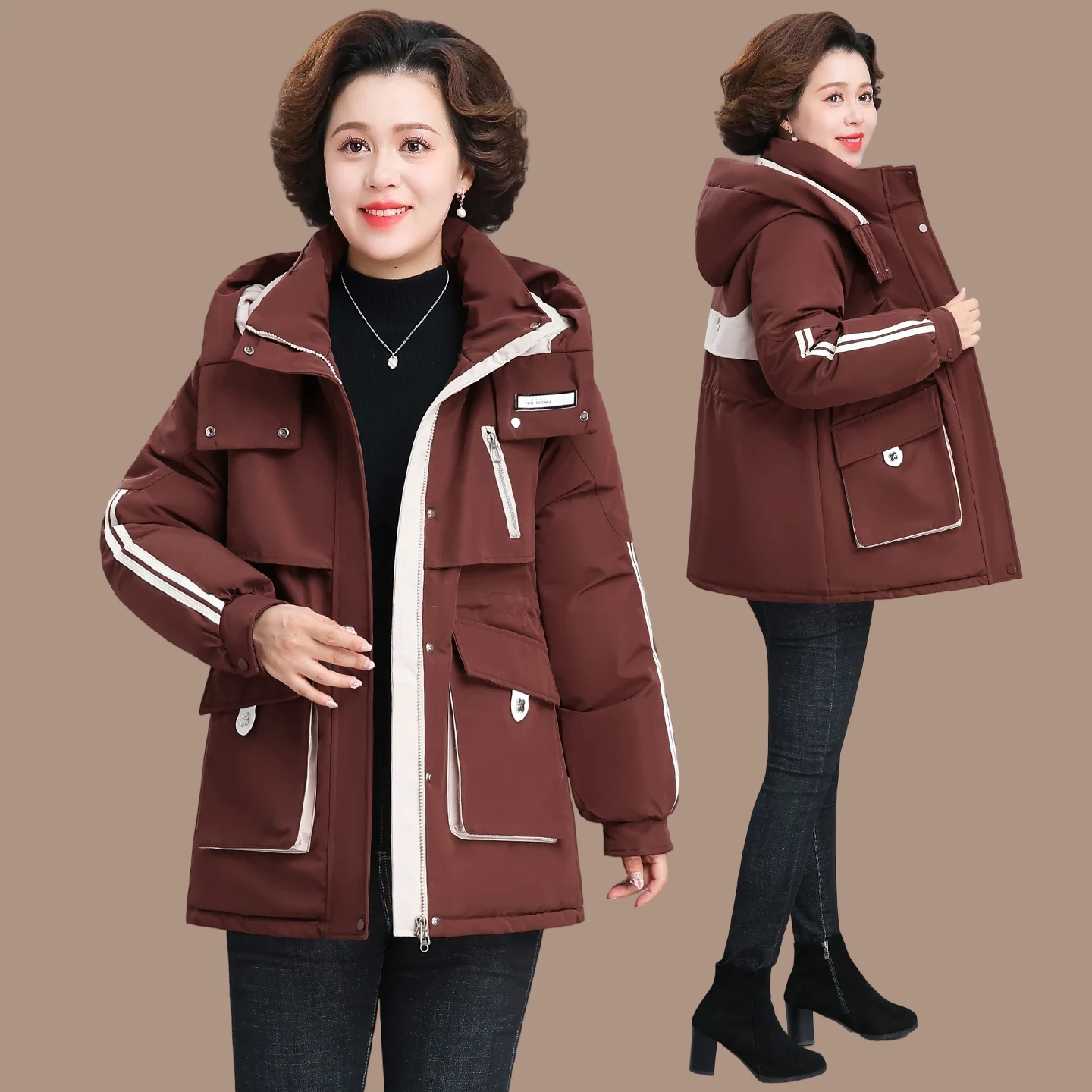 

Модное зимнее пальто для пожилых женщин: хлопковый пуховик с эффектом утяжки талии, прямой крой, большие размеры