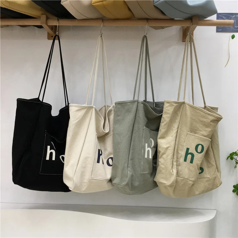 Canvas Simple Tote Bag Women Large Capacity Shopper Bag 2022 Ladies Shoulder Portable Fashion INS Letter Print Designer Handbags