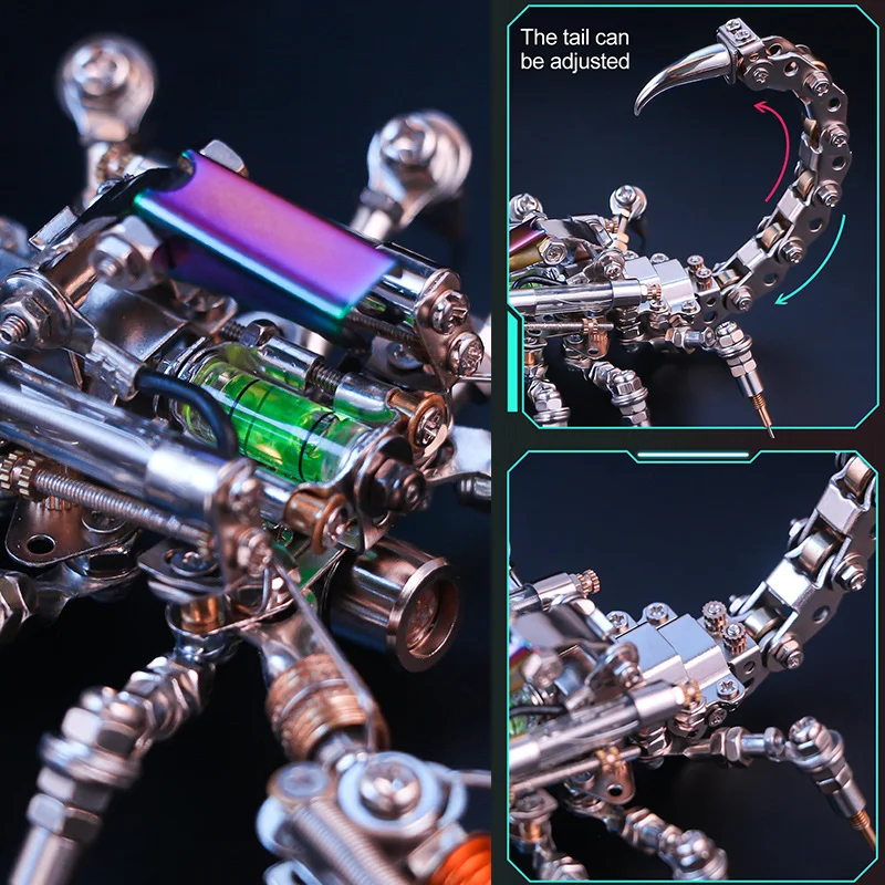 DIY Punk 3D Building Blocks Metal Stainless Steel Mechanical Assembly Luminous Insect Scorpion Model Birthday and Christmas Gift