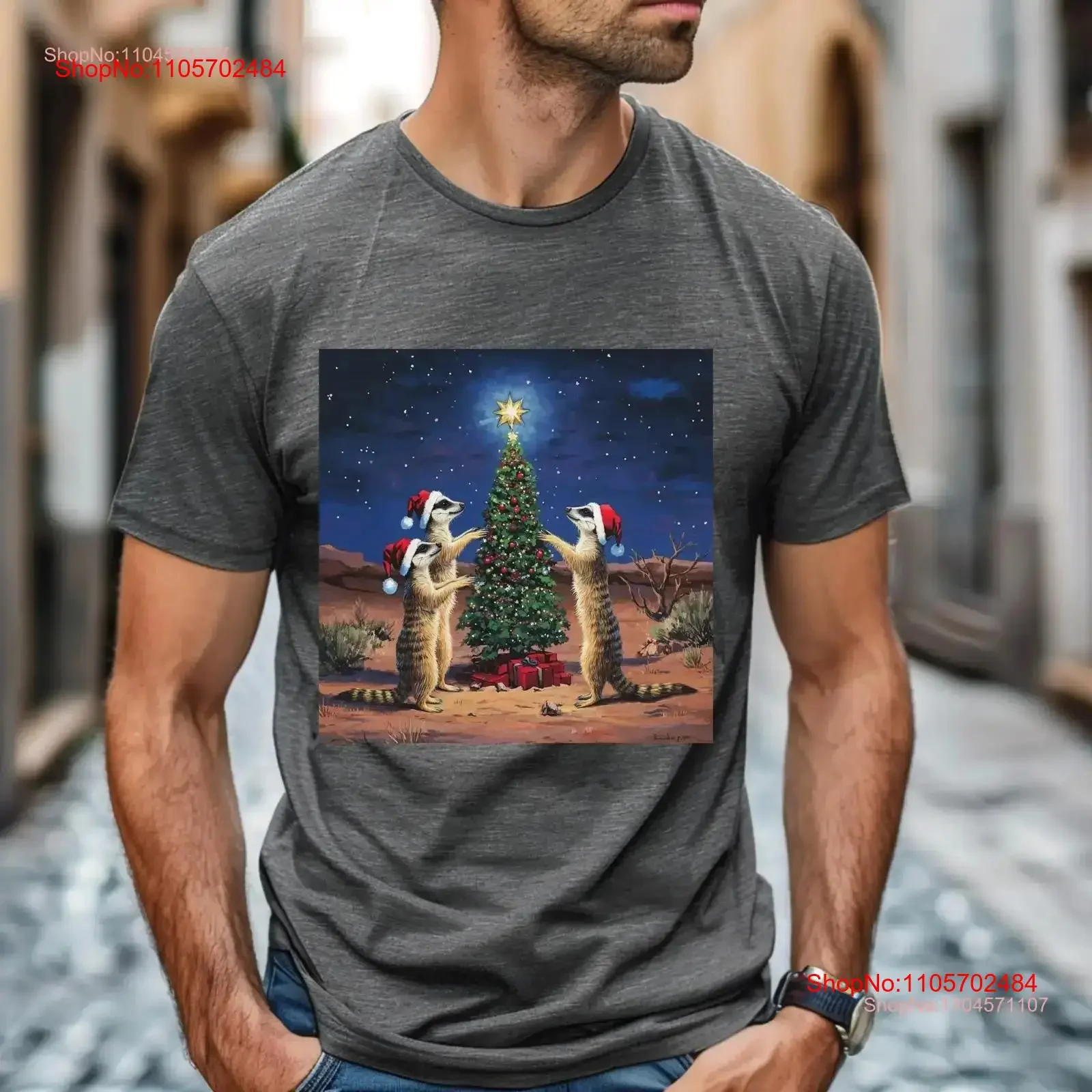 Festive Meerkat Gathering T Shirt Christmas Theme Animal Art Bonfire Ideas vintage Washed Stylish Breathable streetwear Casual