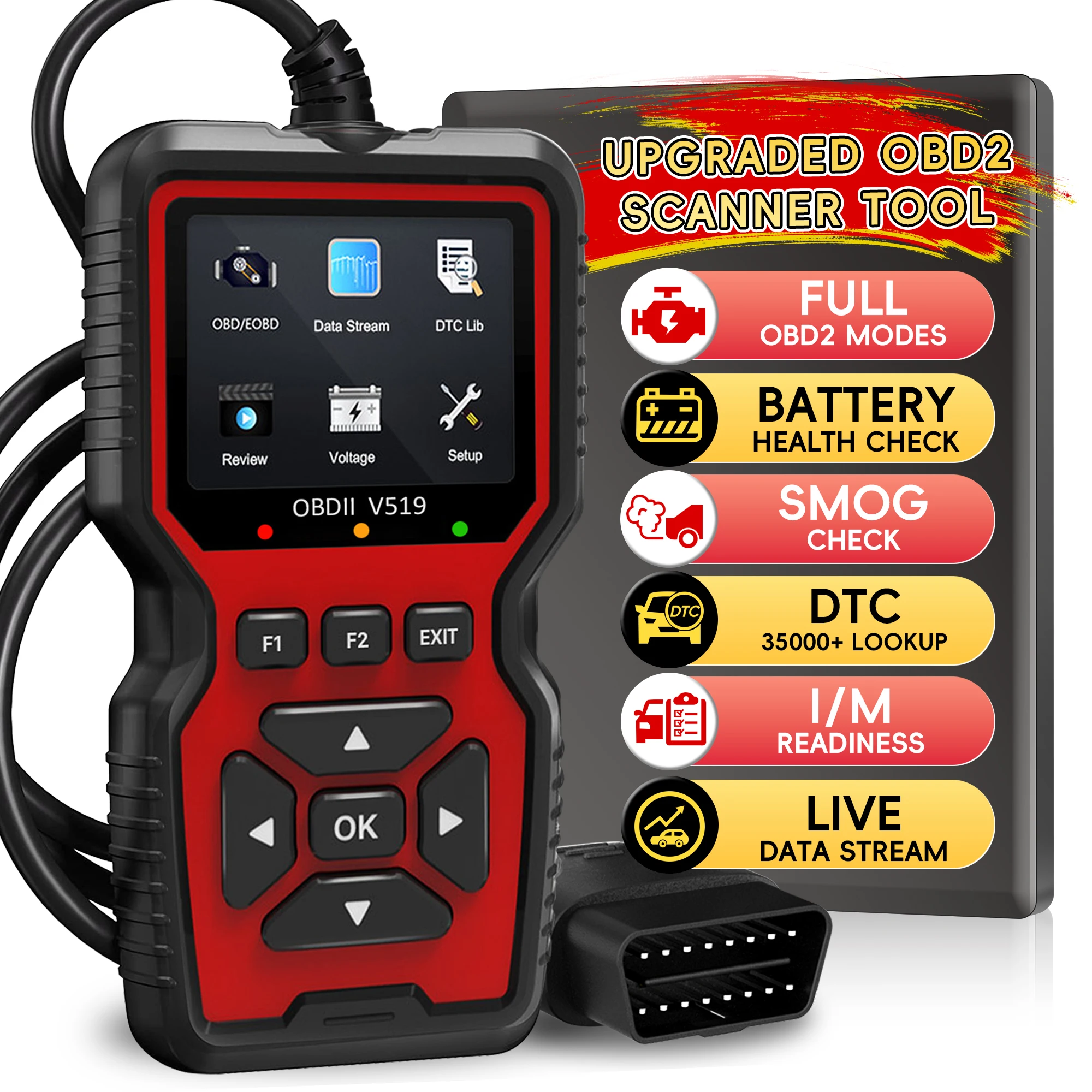 OBD2 Scanner Diagnostic Tool, Enhanced Auto Check Engine Code Reader with Reset, I/M Readiness OBDII/EOBD Car Diagnostic Scan To