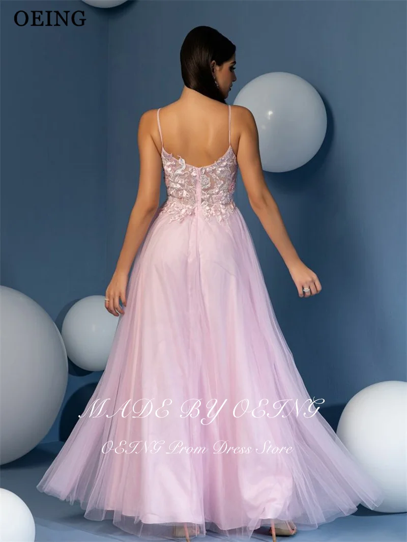 BOEING Elegantes A-Linie-Abschlussballkleid, Prinzessin, rosa, Spaghettiträger, Applikationen, drapiert, bodenlang, Gala-Partykleid, individuell gestaltet