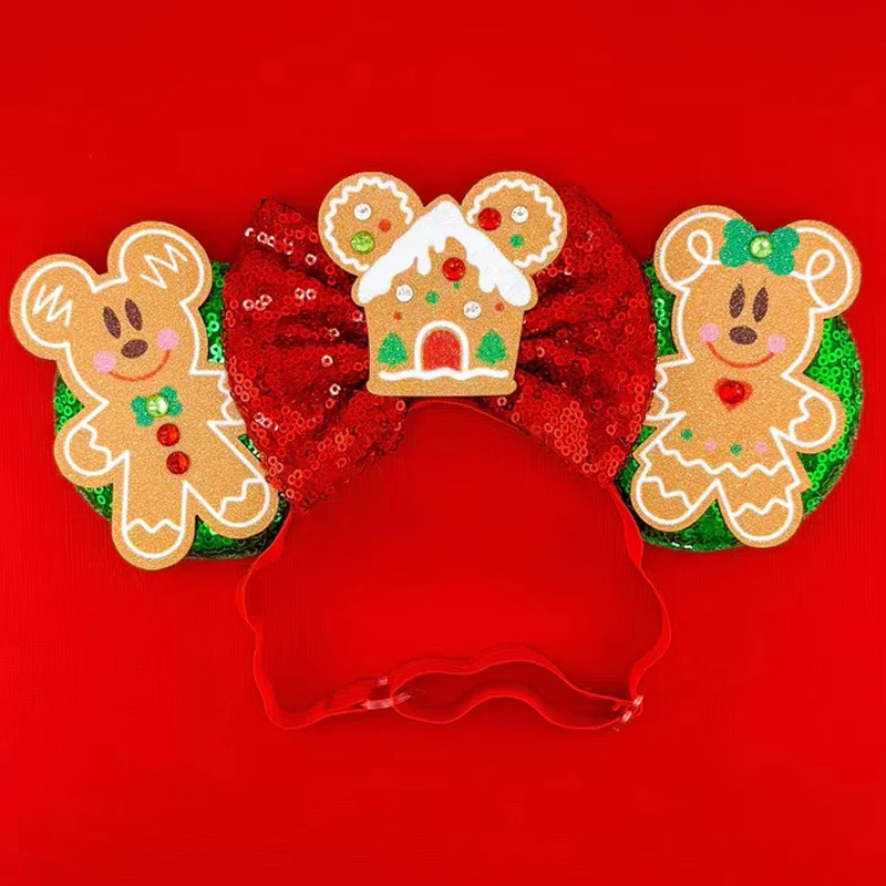 New Year Christmas Mickey Mouse Elastic Headband Festival Disney Reindeer Adjustable Hairband Women Kids Party Hair Accessories