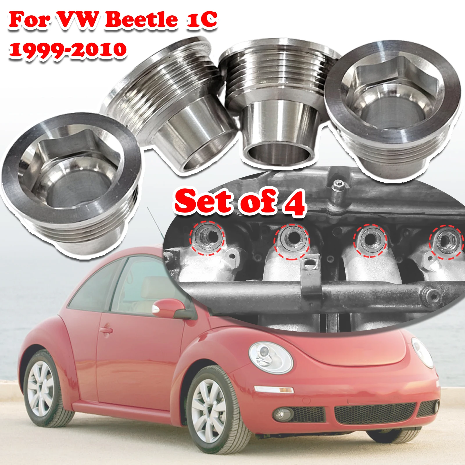 

Set of 4 For VW Beetle 1C Upgrade Aluminum Fuel Injector Insert Cup Seat Car Replacement Parts 06B133555H 1999 2000 2001 - 2010