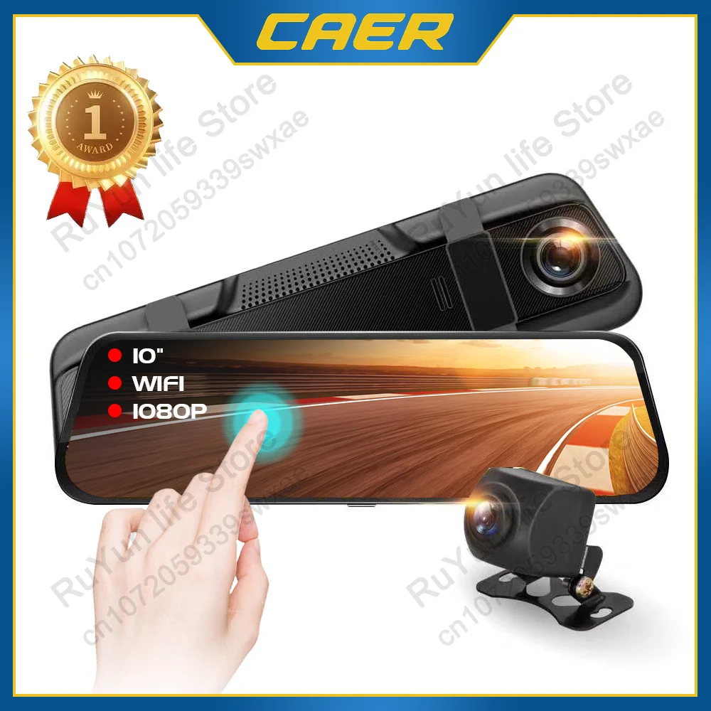 

Dash Cam WIFI Car DVR 4K 10-inch Touch Screen Streaming Media Dual-lens Rearview Mirror Driving Recorder Black Box Accessories