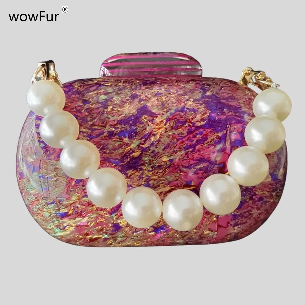 

16.5X10.5 cm Oval Marble Acrylic Colorful Luxury Elegant Lady Evening Bag Roud Cute Purple Handbag Wedding Lady Girl Bags