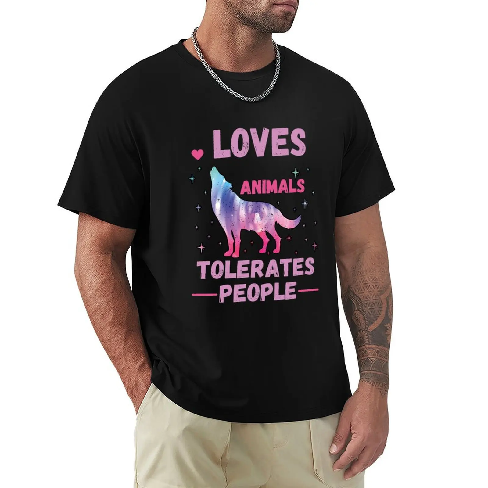 Loves Animals Tolerates People T-shirt oversized oversizeds boys whites mens graphic t-shirts funny