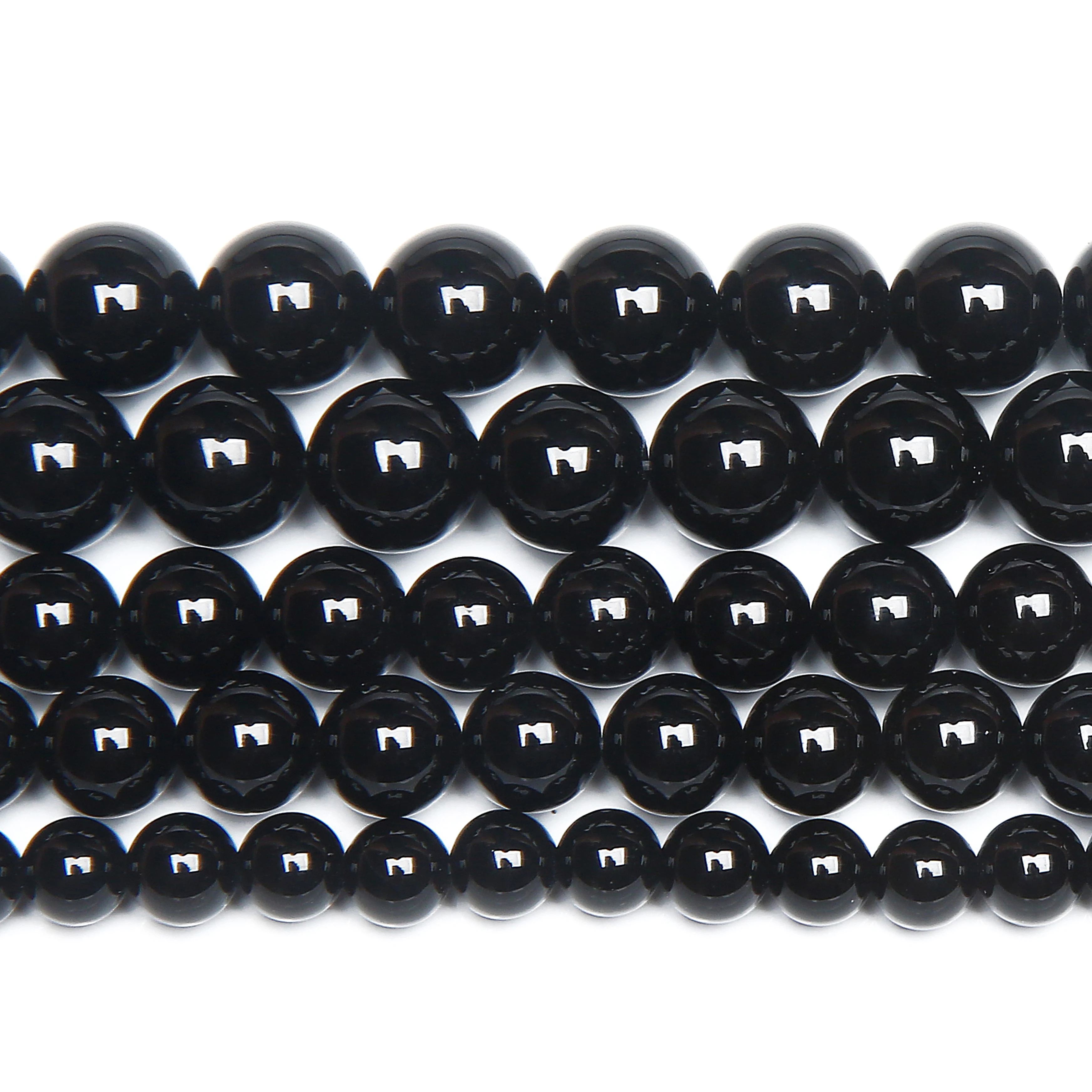 AA Grade Black Agate Round Gem Loose Strand Beads 15\