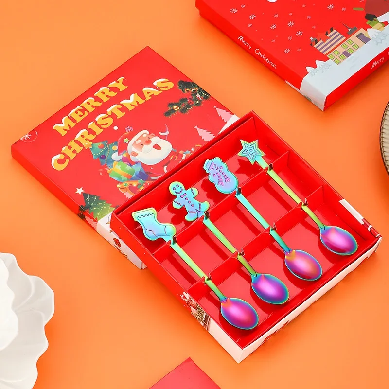 

Christmas Stainless Steel Spoon Set Coffee Dessert Stirring Gift Box Tableware