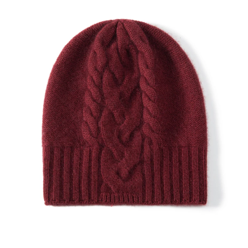 100% czysty kaszmir Czapka damska Zimowa dzianinowa czapka z kwiatami Ciepłe, miękkie dzianinowe nakrycia głowy Damskie czapki Ochrona uszu Skullies — zdjęcie 2