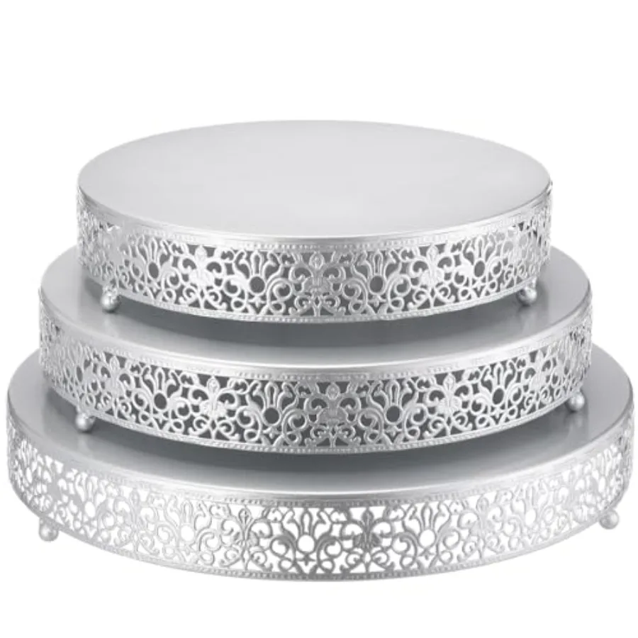 

3 Pcs 16'' 14'' 12'' Metal Silver Cake Stand Round Cake Stands for Dessert Table Cookies Fruit Serving Tray Cupcake Dessert Pas