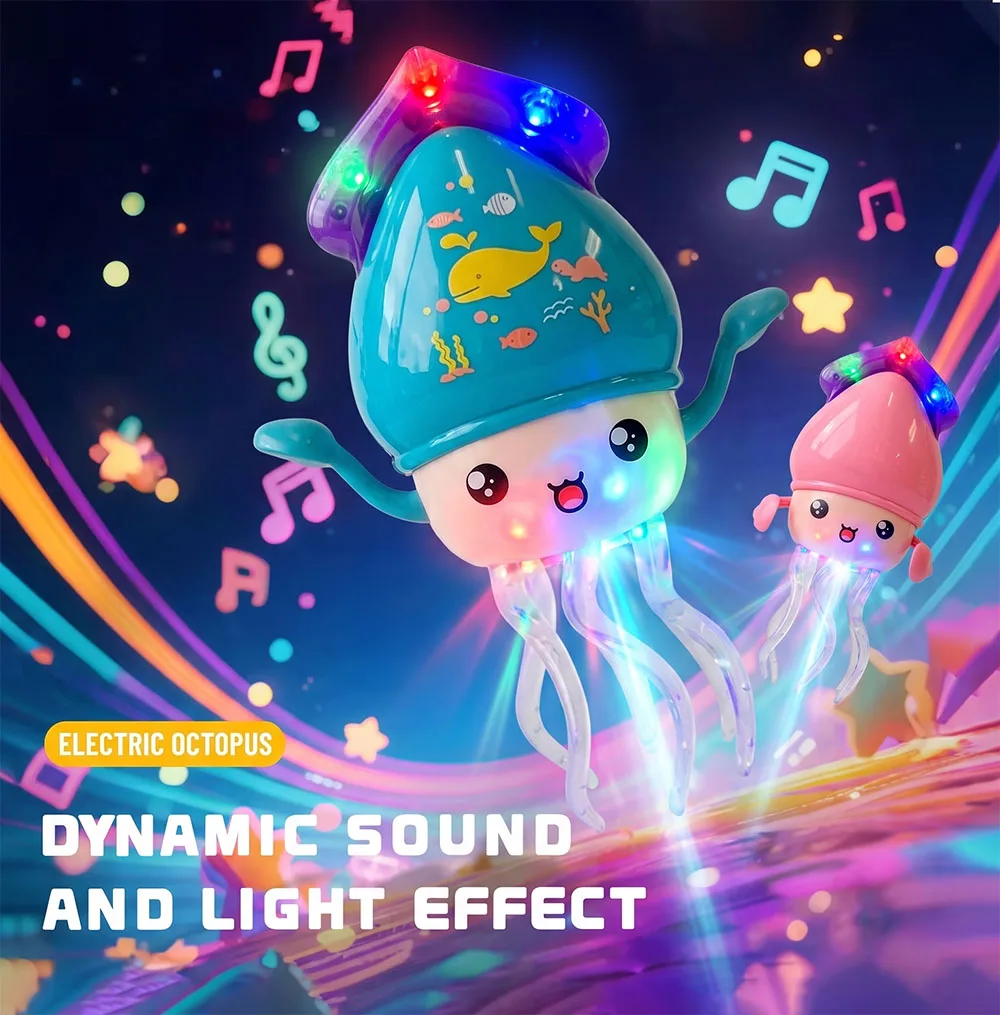 Juguetes de Calamar Eléctrico Bailarín para Niños con Sonido y Luces, Simulación de Pulpo que Evita Obstáculos, Juguete Interactivo Divertido para Bebés