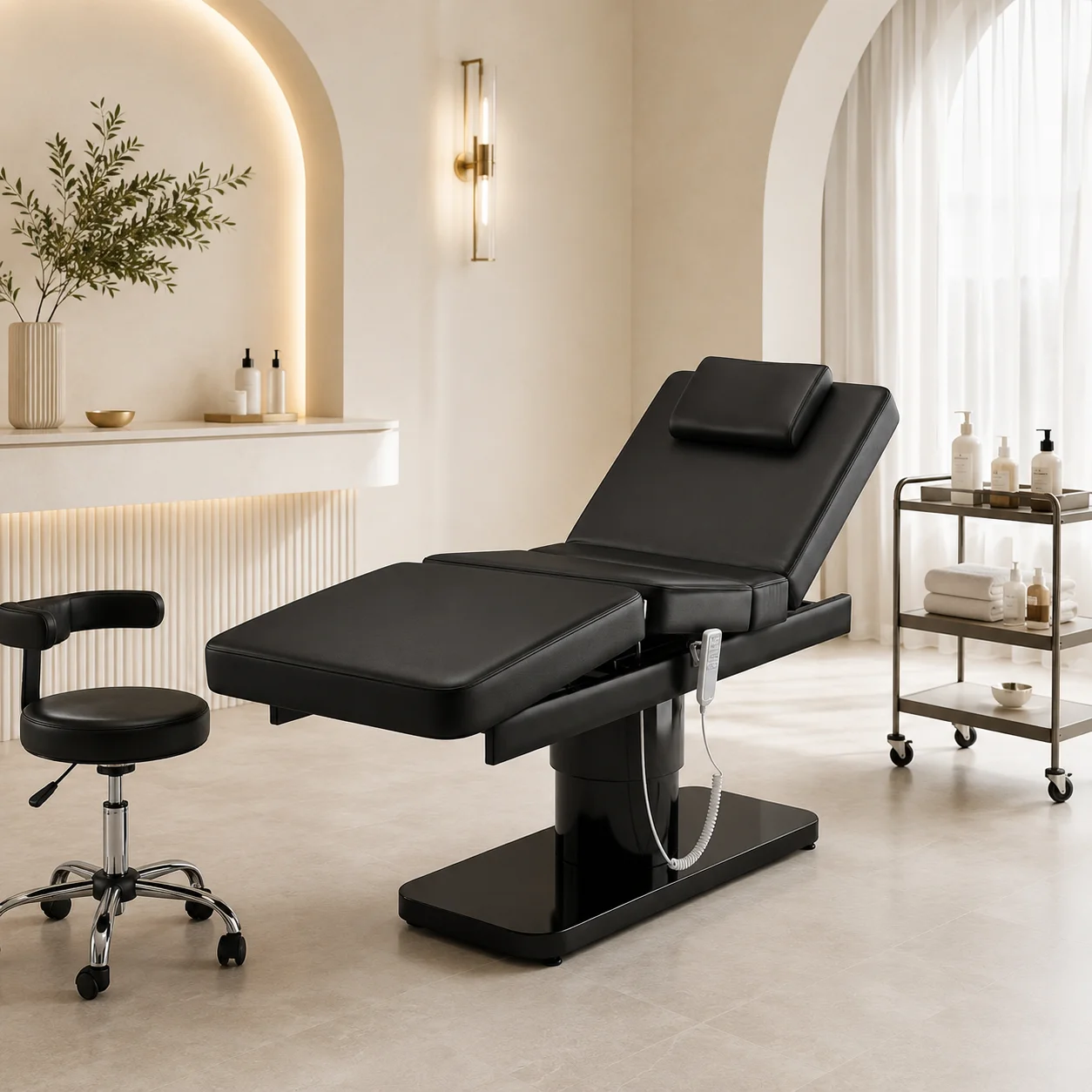 Electric Spa Bed Multi Position Adjustment Black Premium Leather Heavy Duty for Professional Beauty Salon Setup Unit