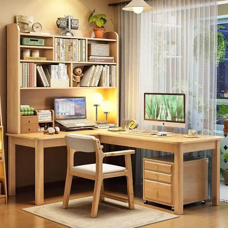 

%&2026 Nordic Solid Wood Desk L-Shaped Style for Office Bedroom or Study Use Office Furniture Study Table