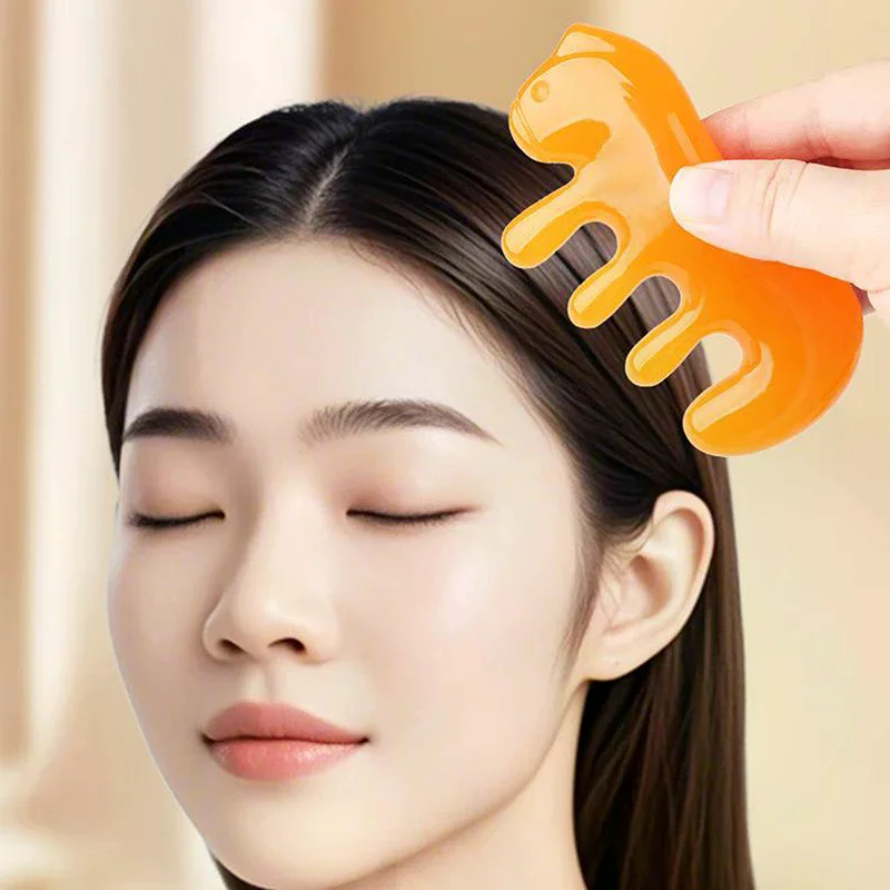 

1 шт. Массажная расческа для головы с большими зубьями, 4-зубчатая, для акупунктурных точек и меридианного массажа крови, из смолы, в форме лошади (4 копытца)