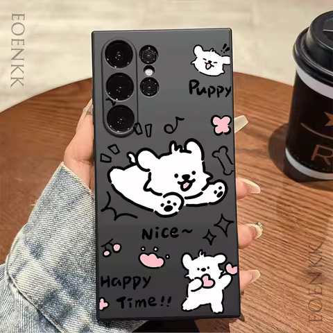 Happy puppy Silicone Case For Samsung Galaxy S25 S24 S23 S22 S21 Ultra FE A35/A54/A55/A34 5G Note 10/20 Plus Anti-Fall Cover